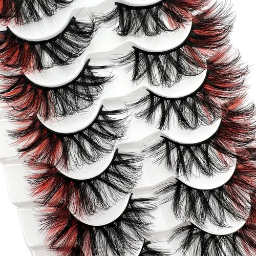 Miniatura 4 de IFSOWDRA Pestañas de colores visón D Curl rojo pestañas tira 0.787 in 3D visón sintético Wispy dramático largo colorido pestañas postizas paquete