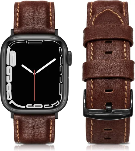 Miniatura 24 de EDIMENS - Correas de cuero compatibles con Apple Watch de 1.81 pulgadas, 1.77 pulgadas, 1.73 pulgadas, 1.65 pulgadas (Serie 1 2 3) para hombre