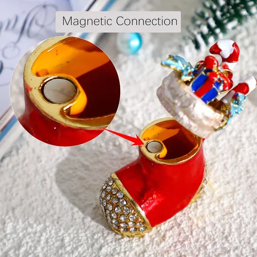 Miniatura 7 de YU FENG Cajas de adornos de Navidad con bisagras con diamantes de imitación con lazo y trompeta esmaltada decorativa