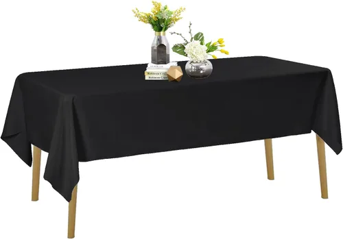 Miniatura 19 de Mantel de poliéster lavable de 90 pulgadas, resistente a las manchas y a las arrugas, mantel decorativo para mesa de comedor, fiestas de bufé y Negro