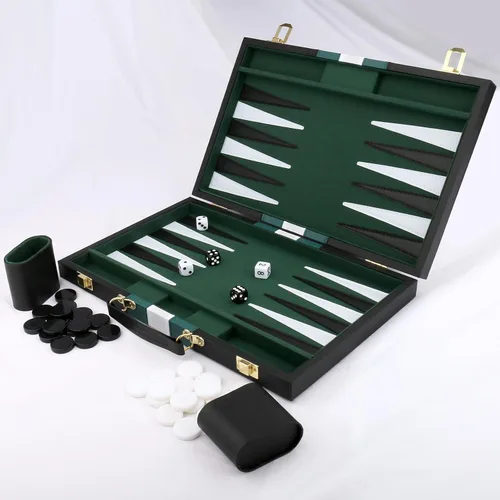 Miniatura 2 de Juego de Backgammon - Juego de mesa clásico con funda de cuero de primera calidad - Juego de estrategia de viaje portátil de backgammon para adultos