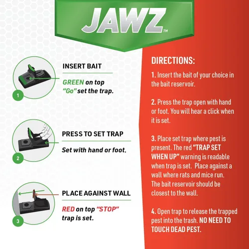 Miniatura 2 de JT Eaton 409 Jawz trampa de plástico para ratones de interior para cebo sólido o líquido, trampas para ratones de muerte instantánea, eliminación