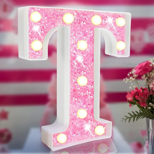 Miniatura 16 de Letras rosas iluminadas, letras del alfabeto con purpurina, letras LED de marquesina, que funcionan con pilas, para iluminar por la noche