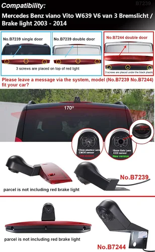 Miniatura 4 de HD 1280x720 píxeles 1000TV líneas 3ª luz de freno cámara reversa cámara de freno cámara de estacionamiento para Mercedes Benz Viano Vito W639 Van 3
