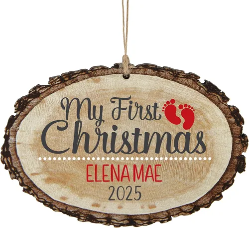 Miniatura 10 de Let's Make Memories Adorno personalizado para la primera Navidad del bebé, adorno de recuerdo 2025, mi primera Navidad, pies de bebé, corazón