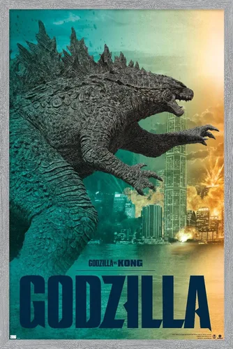 Trends International Godzilla vs Kong - Póster de pared Godzilla, 34 pulgadas de largo x 22.4 pulgadas, versión enmarcada gris