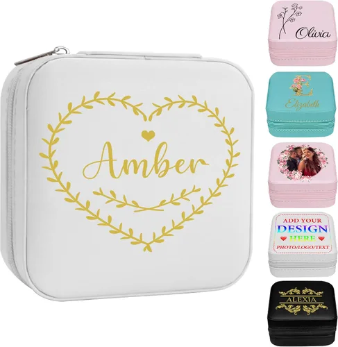 Miniatura 24 de Joyero personalizado con nombre, joyero de viaje portátil personalizado, organizador de joyas de cuero, cajas de dama de honor, boda, regalo