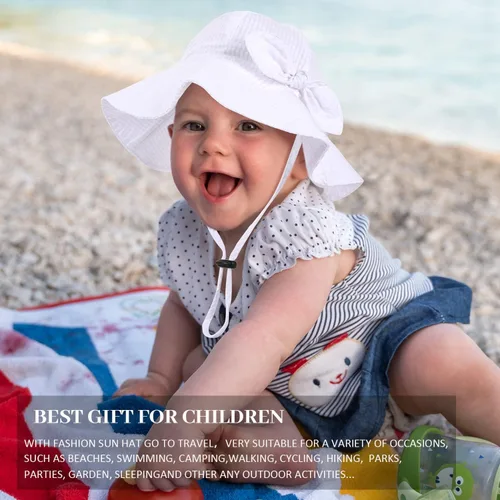 Miniatura 48 de Sombrero de sol para bebé niña con UPF 50+ sombrero de playa ajustable para exteriores con ala ancha
