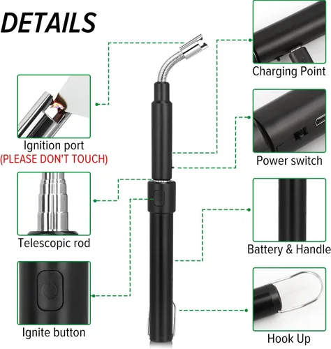 Miniatura 3 de Encendedor de arco eléctrico – Encendedor de plasma recargable con cuello ajustable de 11.4 a 27.55 pulgadas, resistente al viento y sin llama