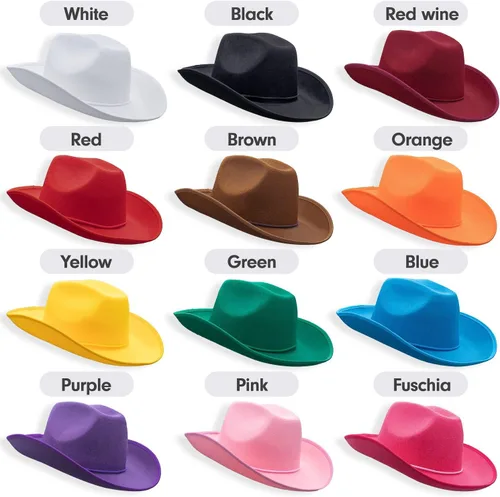 Miniatura 3 de Sombrero de vaquero y vaquera de fieltro liso para hombres, mujeres y adolescentes Sombrero de vaquero con tachuelas occidentales en tallas