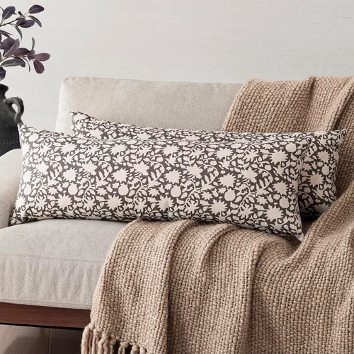Miniatura 20 de Foindtower - Juego de 2 fundas de almohada decorativas con flores neutras estilo farmhouse, fundas de almohada boho para sofá, sofá cama