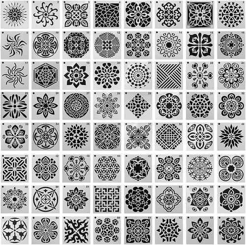 64 plantillas de pintura (3.543 in x 3.543 in), plantilla de puntos de mandala de DaKuan para creación artística, murales, libros, telas, creación