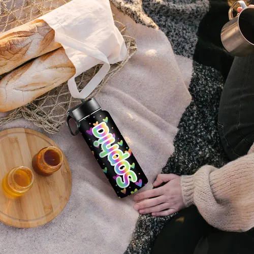 Miniatura 4 de Botellas de agua personalizadas para niñas, de acero inoxidable con aislamiento de doble pared con pajita, botella de agua de color degradado
