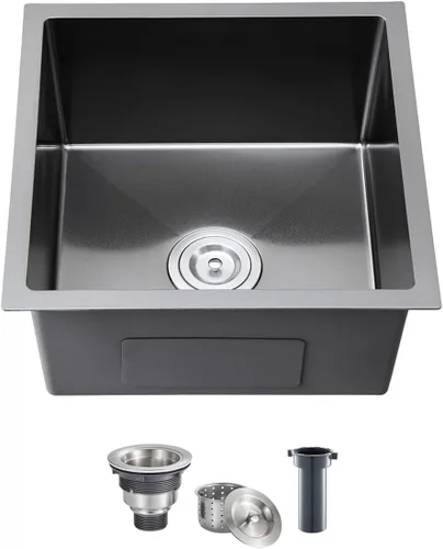 Miniatura 14 de Fregadero de cocina empotrado de 15 x 15 pulgadas, fregadero de barra de cocina de acero inoxidable T-304 hecho a mano de cuenco único o pequeño