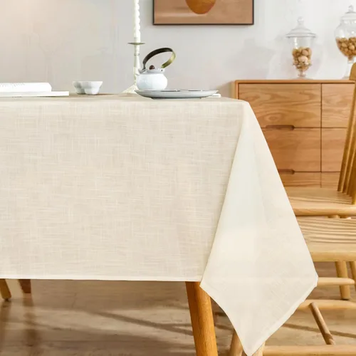 Mantel rectangular con textura de lino, mantel ligero Slubby de 60 x 84 pulgadas, resistente al agua, resistente a las manchas, mantel de arpillera