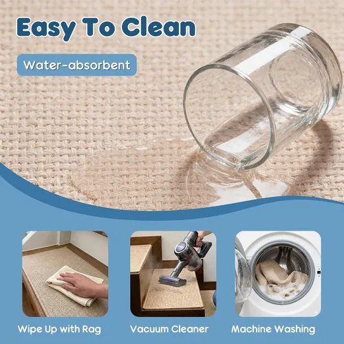 Miniatura 5 de GOYLSER Peldaños antideslizantes para escaleras de madera en interiores, 15 piezas de alfombrillas para escalones beige con respaldo de goma