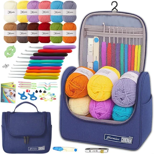 Miniatura 11 de Juegos de ganchillo Yarniss con hilo, 1120 yardas de carretes de hilo de ganchillo suave, 10 tamaños de ganchos de ganchillo ergonómicos con bolsa