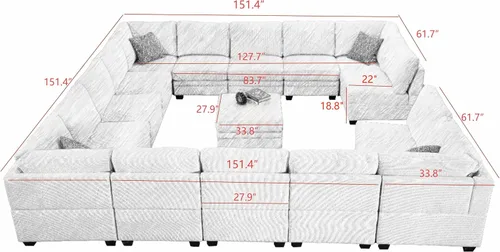Miniatura 38 de Legend Vansen Sofá Seccional Modular de Gran Tamaño, Sofá en Forma de U de 7 Asientos con Otomana, Sofá de Pana con Asiento Profundo, Sofás Crema