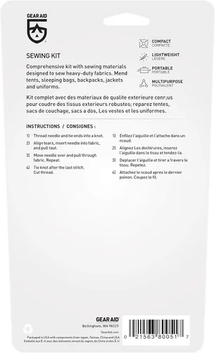 Miniatura 3 de Gear Aid Kit de costura al aire libre para reparaciones de engranajes con agujas, pasadores de seguridad, botones y desgarrador de costuras