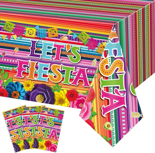 Moukeren Paquete de 3 manteles de fiesta temática, 54 x 108 pulgadas, multicolor, plástico, rectangulares, impermeables, sólidos, no tóxicos, fiesta