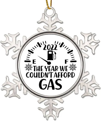 Miniatura 12 de Adorno de Navidad de metal 2022 con diseño de copo de nieve con agujero de gas real, colgante divertido de cotizaciones de precios de gas alto