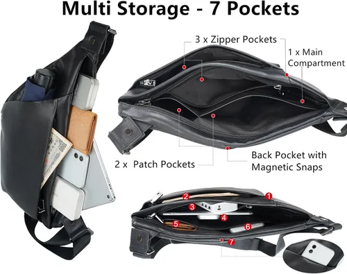 Miniatura 6 de Masa Kawa Mochila bandolera de cuero para hombres y mujeres de 7.9 pulgadas, bolsa de pecho ultra fina para ciclismo, senderismo, viajes, mochila