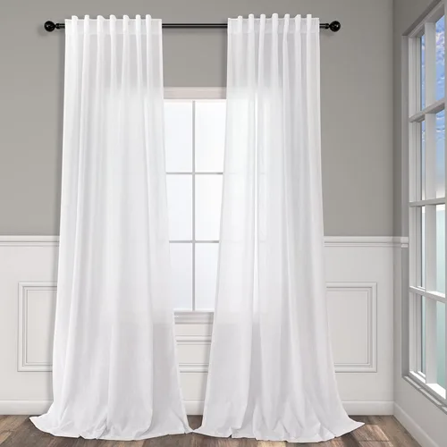 Miniatura 45 de Cortinas de lino gris claro, 2 paneles, presillas traseras, bolsillo para cortinero, semitraslúcidas, ahorran energía, estilo rústico, arpillera