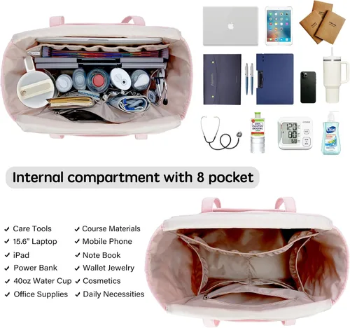 Miniatura 3 de Bolsa de mano para profesores de utilidad para mujeres, bolsas de trabajo acolchadas grandes para enfermeras con bolsillos para laptop de 15.6