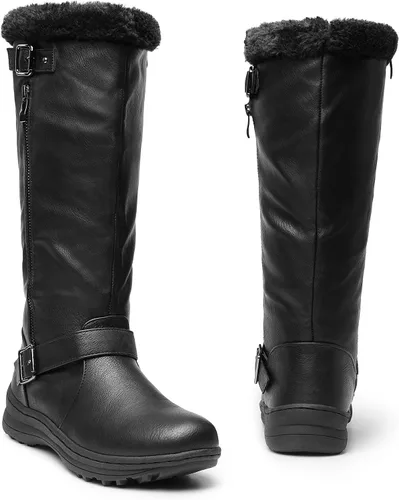 Miniatura 4 de DREAM PAIRS Botas altas hasta la rodilla con forro de piel para mujer, con cierre de cremallera