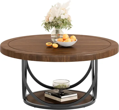 Miniatura 9 de Tribesigns Mesa auxiliar redonda con 2 niveles, mesa de cóctel circular de madera de 31.5 pulgadas con estante de almacenamiento y marco de metal