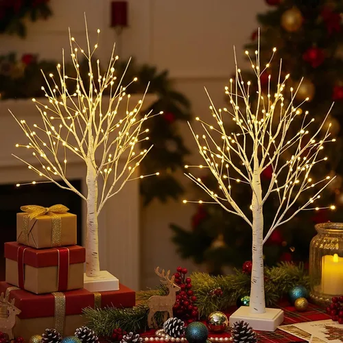 Miniatura 12 de Árbol de abedul preiluminado de 2 pies con 72 luces LED y control remoto - Árbol titilante de hadas con cambio de color RGB para decoraciones