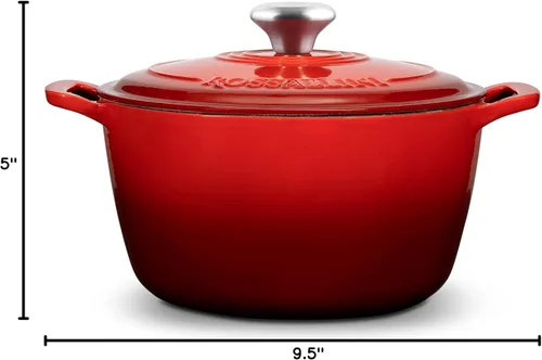 Miniatura 10 de ROSSALLINI Horno holandés de hierro fundido esmaltado Signature, olla de servir antiadherente con tapa hermética para asado perfecto, horneado, Rojo
