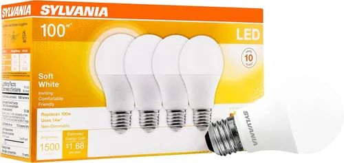 Miniatura 15 de Sylvania Bombilla LED, equivalente a 60 W A19, eficiente 8.5 W, base media, acabado esmerilado, 800 lúmenes, blanco suave, paquete de 4 (73888)