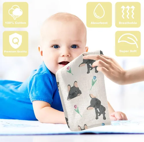 Miniatura 2 de Toallas de algodón para bebé, toallas de baño unisex para recién nacidos, toallitas naturales para piel delicada, 11.8 x 11.8 pulgadas, paquete de 5