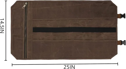 Miniatura 2 de Denifiter Bolsa de herramientas, lona encerada resistente de 16 onzas, organizador de herramientas, (L) 25 pulgadas x 14.5 pulgadas de alto, gris