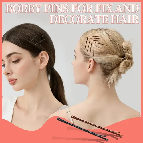 Miniatura 5 de Teenitor 300 piezas de pasadores y horquillas para el pelo, 100 pasadores y 100 horquillas marrones y negras para mujeres, 100 bandas para el pelo