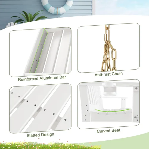 Miniatura 8 de Tangkula Columpio colgante para porche para 2 personas, columpio de banco al aire libre con cadenas ajustables, soporte oculto para tazas, silla