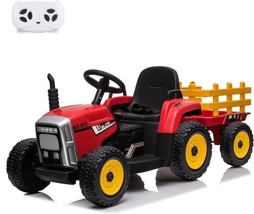 Miniatura 8 de Nasitip - Tractor eléctrico de 12V con batería, con remolque, vehículo de paseo para niños con control remoto/7 faros LED/cambios de marcha Azul