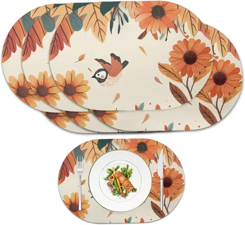 Miniatura 29 de Blue Flower Dining Table Mats Set of 2 Hummingbird Heat Resistant Placemats Washable and Wipeable Non Slip Place Mat, Waterproof Modern Dining Table