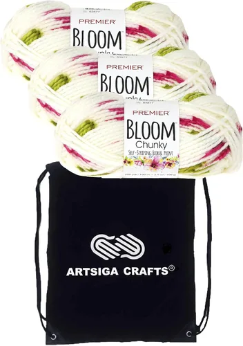 Miniatura 14 de Premier Yarns Bloom Chunky Gerbera 1114-21 - Hilo acrílico grueso y voluminoso #5 (3 madejas, el mismo lote de tinte) para ganchillo y tejer