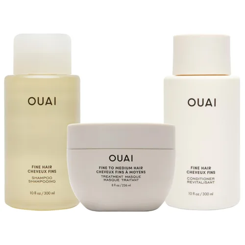OUAI Juego de champú, acondicionador y mascarilla de tratamiento para cabello fino, voluminizadora, fortalecedora, reparadora, 3 unidades (champú de