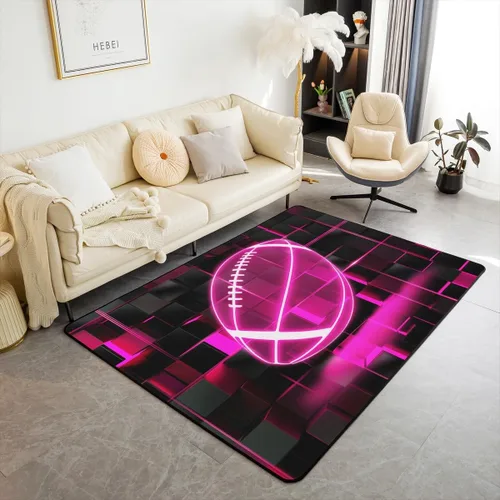 Miniatura 18 de Erosebridal Tapete de fútbol para interiores de 3 x 5 pulgadas, alfombra de fútbol neón para niños, adolescentes, hombres, brillantes, geométricas