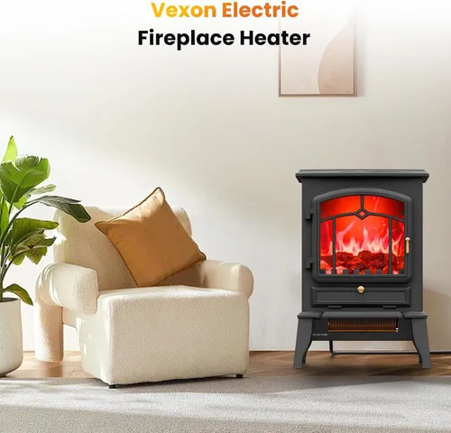 Miniatura 6 de VEXON Calentador eléctrico de chimenea, chimenea eléctrica de cuarzo infrarrojo de 1000 W/1500 W, calentador de estufa independiente de 22 pulgadas