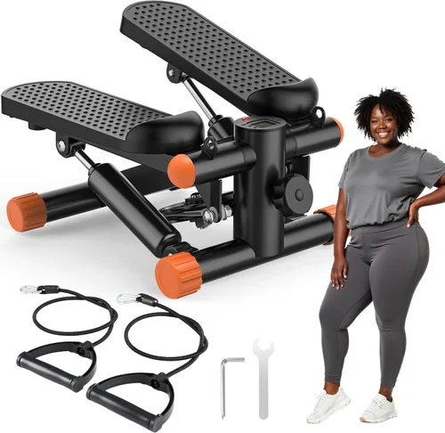Miniatura 10 de OLIXIS Steppers para ejercicio en equipo de entrenamiento en casa, mini máquina de ejercicio para personas mayores, stepper de giro con bandas