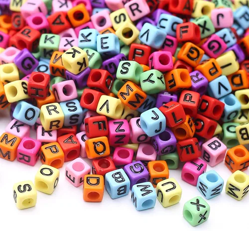 Miniatura 7 de 1000 piezas de cuentas cuadradas luminosas con letras, cuentas de cubo que brillan en la oscuridad, cuentas de letras luminosas acrílicas, cuentas