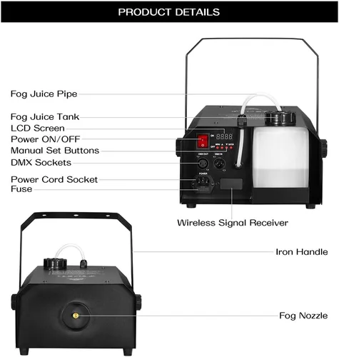 Miniatura 6 de Máquina de humo de 1500 W con DMX, control remoto inalámbrico y temporizador, máquina de niebla profesional impermeable al aire libre para DJs
