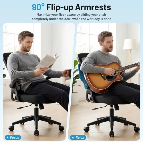 Miniatura 8 de Silla de oficina ergonómica con soporte lumbar ajustable, silla de malla transpirable con respaldo alto con función de inclinación de 120° y Negro