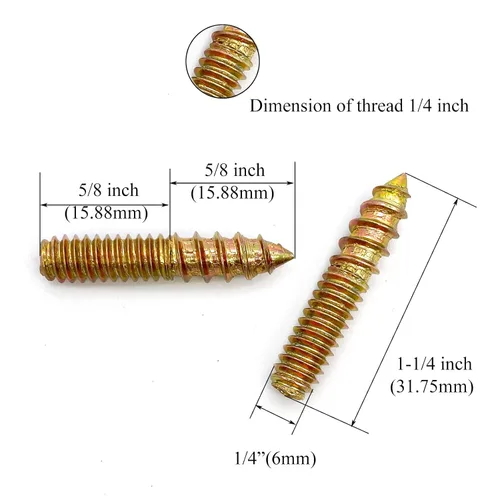 Miniatura 2 de Paquete de 16 pernos de suspensión de 1/4-20 x 1-1/4 pulgadas con doble cabeza y clavija de madera, para tornillos de muebles y varillas roscadas