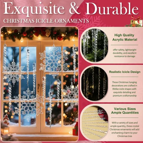 Miniatura 4 de 18 piezas de adornos grandes para árbol de Navidad, adornos de cristal, copo de nieve de carámbano transparente de acrílico para árbol de Navidad