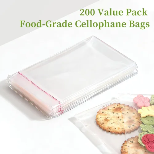 Miniatura 6 de Bolsas de galletas transparentes de 4 x 4 pulgadas, 200 unidades, bolsas de celofán autoselladas de grado alimenticio, envoltorios transparentes